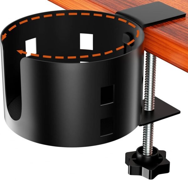 Clamp-On Metal Desk Cup Holder – No-Drill, Anti-Spill Design