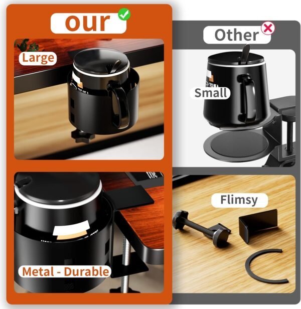 Clamp-On Metal Desk Cup Holder – No-Drill, Anti-Spill Design - Image 2