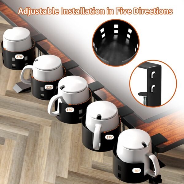 Clamp-On Metal Desk Cup Holder – No-Drill, Anti-Spill Design - Image 3