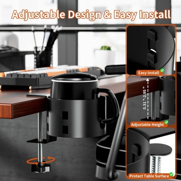Clamp-On Metal Desk Cup Holder – No-Drill, Anti-Spill Design - Image 4