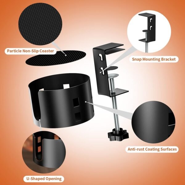 Clamp-On Metal Desk Cup Holder – No-Drill, Anti-Spill Design - Image 5