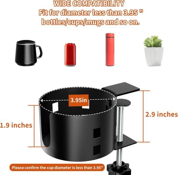 Clamp-On Metal Desk Cup Holder – No-Drill, Anti-Spill Design - Image 6