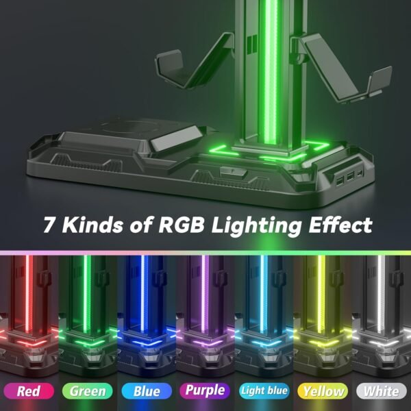 Gaming Headphone & Controller Stand with Wireless Charging Dock - Image 4