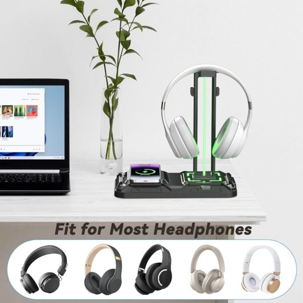Gaming Headphone & Controller Stand with Wireless Charging Dock - Image 5