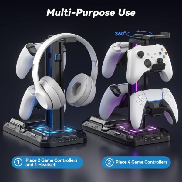 Gaming Headphone & Controller Stand with Wireless Charging Dock - Image 6