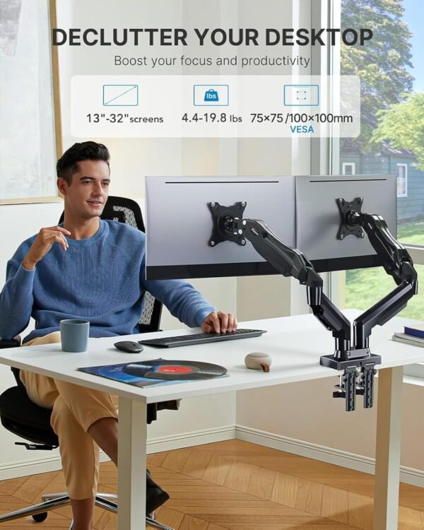 Dual Monitor Stand – Full Adjustable Desk Mount with Swivel & Tilt - Image 2