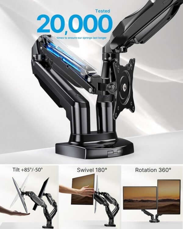 Dual Monitor Stand – Full Adjustable Desk Mount with Swivel & Tilt - Image 3