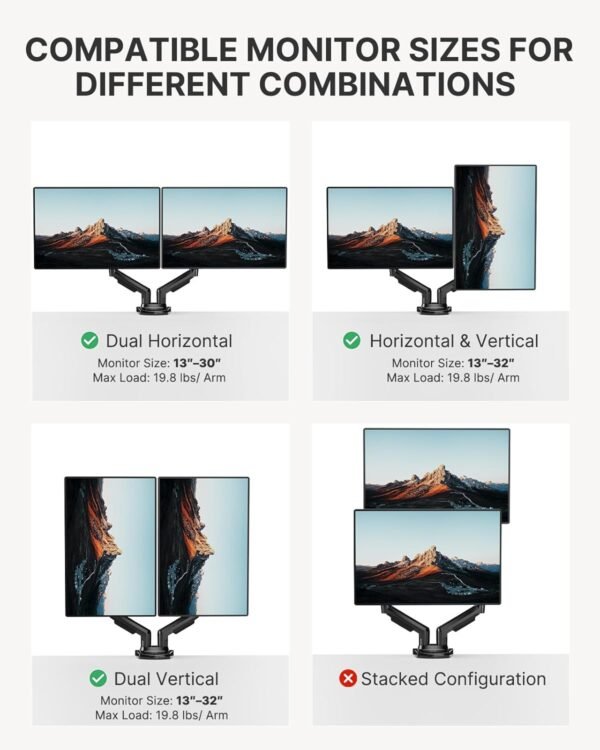 Dual Monitor Stand – Full Adjustable Desk Mount with Swivel & Tilt - Image 6