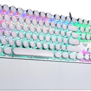 Retro Mechanical Gaming Keyboard – RGB Backlit with Wrist Rest