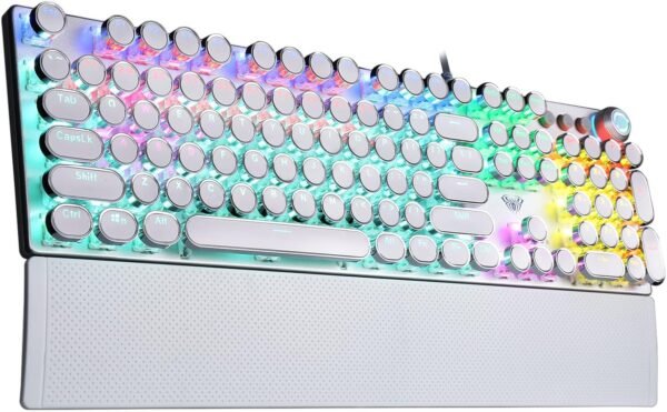Retro Mechanical Gaming Keyboard – RGB Backlit with Wrist Rest
