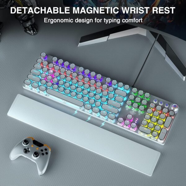 Retro Mechanical Gaming Keyboard – RGB Backlit with Wrist Rest - Image 2