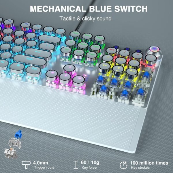 Retro Mechanical Gaming Keyboard – RGB Backlit with Wrist Rest - Image 3