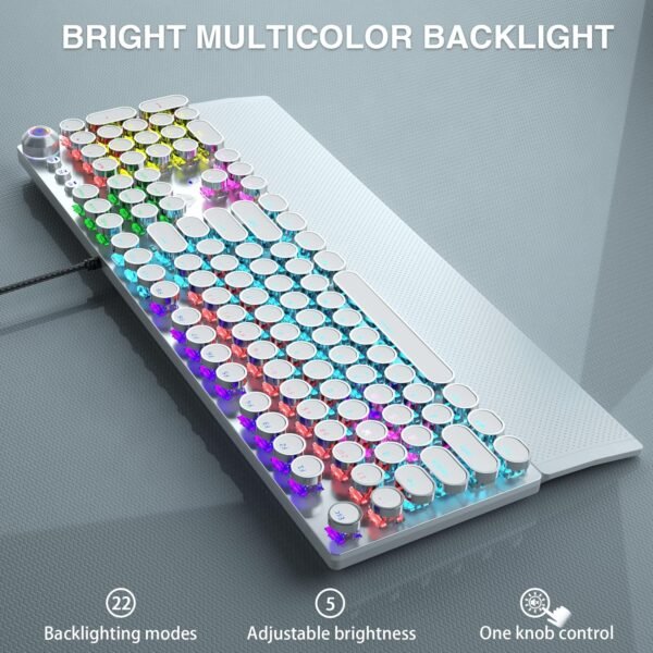 Retro Mechanical Gaming Keyboard – RGB Backlit with Wrist Rest - Image 4