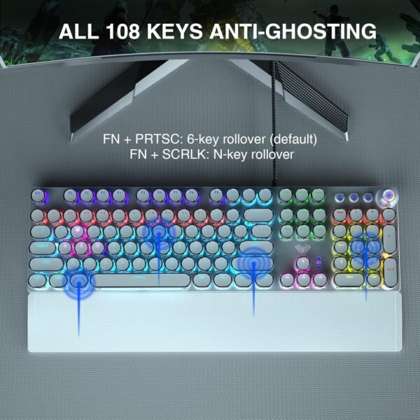 Retro Mechanical Gaming Keyboard – RGB Backlit with Wrist Rest - Image 6