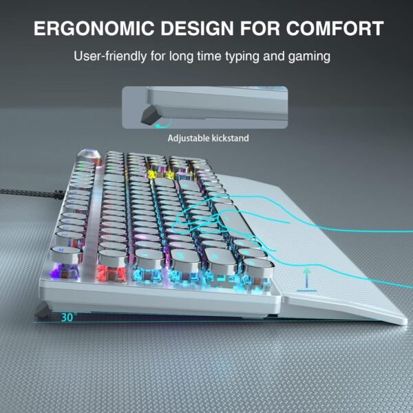 Retro Mechanical Gaming Keyboard – RGB Backlit with Wrist Rest - Image 7