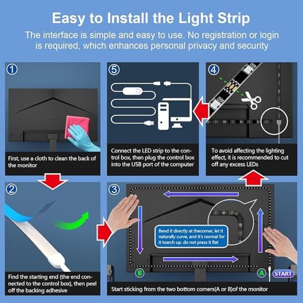 PC Monitor Backlight Strip – Sync LED Lights for Gaming - Image 6