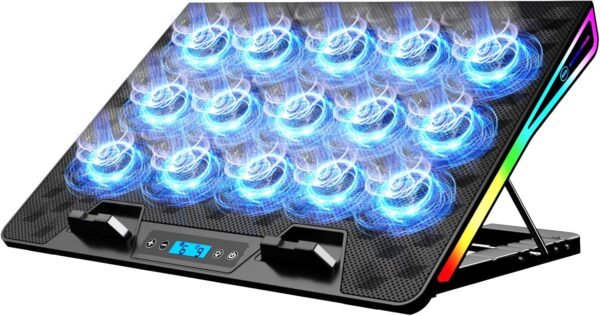 Laptop Cooling Pad with 15 Fans, RGB Lights & Adjustable Stands