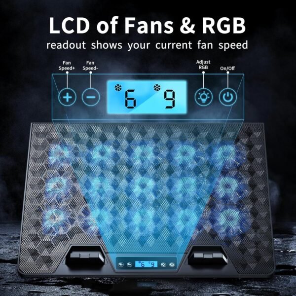 Laptop Cooling Pad with 15 Fans, RGB Lights & Adjustable Stands - Image 3