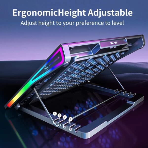 Laptop Cooling Pad with 15 Fans, RGB Lights & Adjustable Stands - Image 4